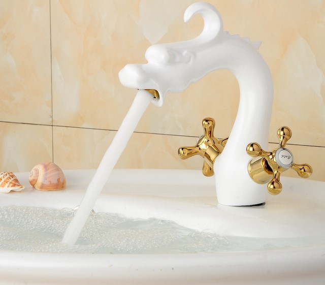 Matera Dual Handle White Dragon Shaped Faucet